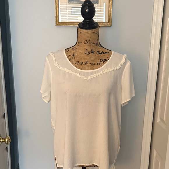 Express Tops - Express White Ruffle-Trim Short Sleeve Blouse